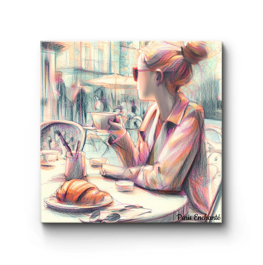 Girl and the Croissant by Paris Enchanté (Framed Art Print)