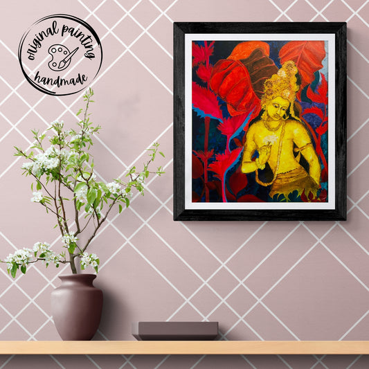 Glimpse of Ajanta's Era Handmade Canvas Painting (18X22 inches)