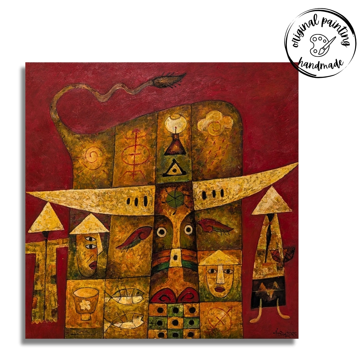 Crimson Chronicles (Canvas Oil Painting - 80X80 cm)