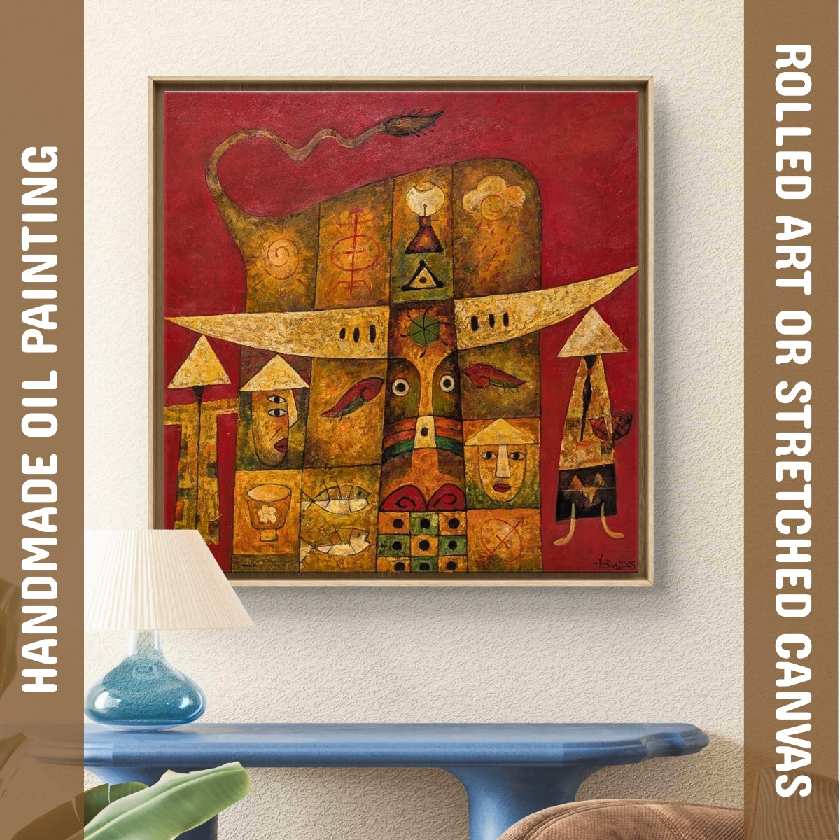 Crimson Chronicles (Canvas Oil Painting - 80X80 cm)