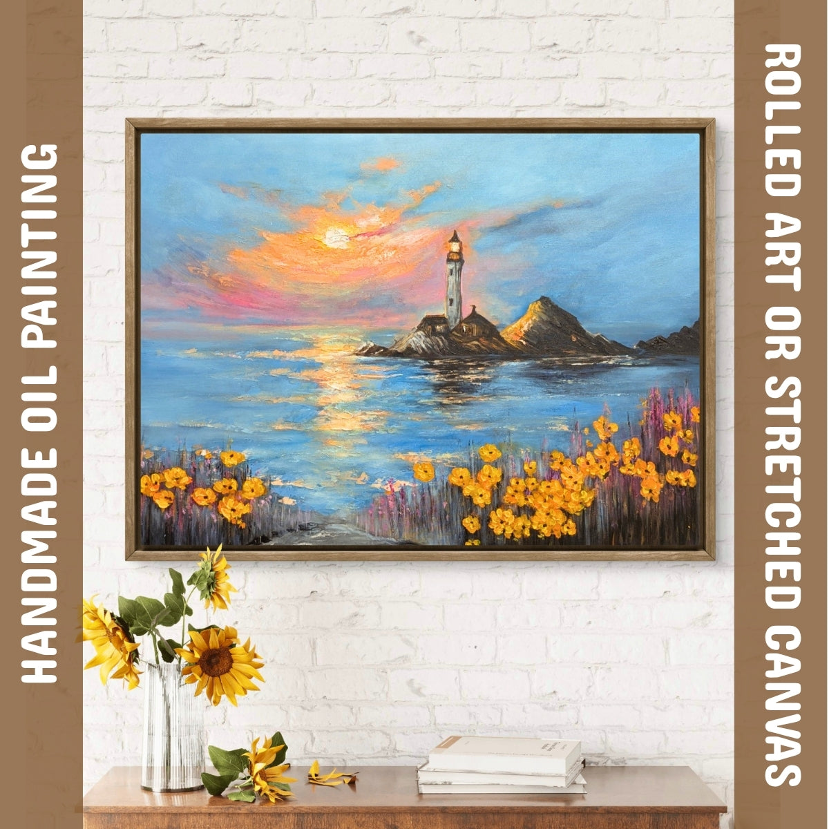Lighthouse at Golden Hour (Canvas Oil Painting - 100X75 cm)
