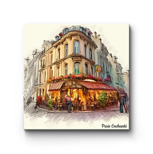 Cafe on the Corner by Paris Enchanté (Framed Art Print)