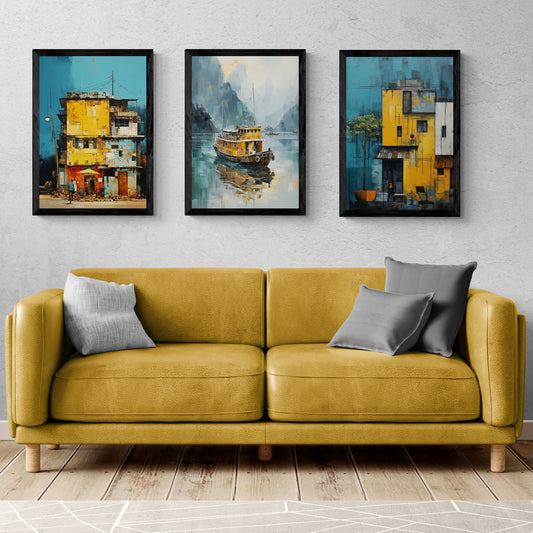 Vietnamese Abstract Set (Framed Art Collection - 14X18 inches each)
