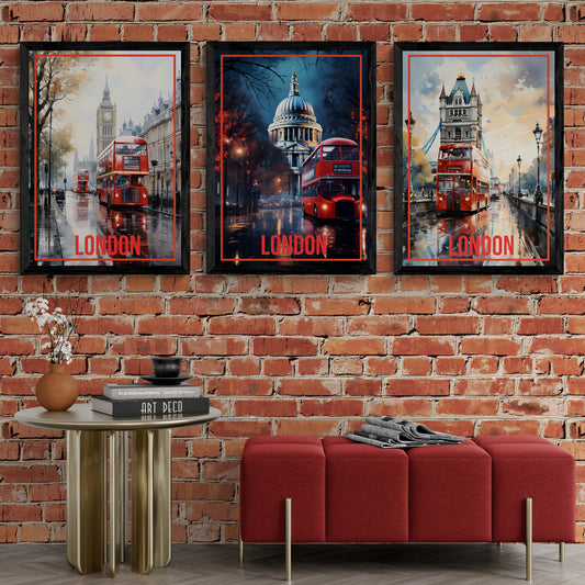 Red Bus of London (Framed Art Collection - 14X18 inches each)
