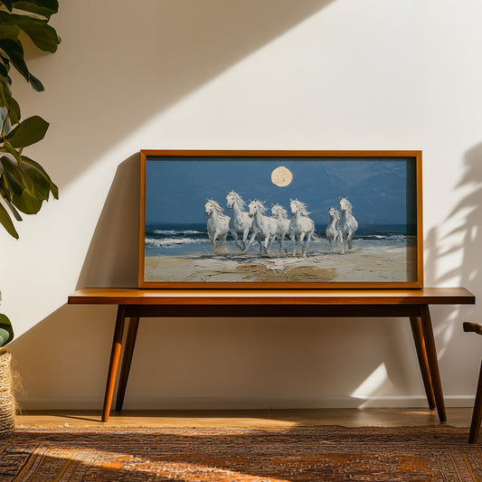 Moonlit Beach with Seven Horses - Vaastu Art