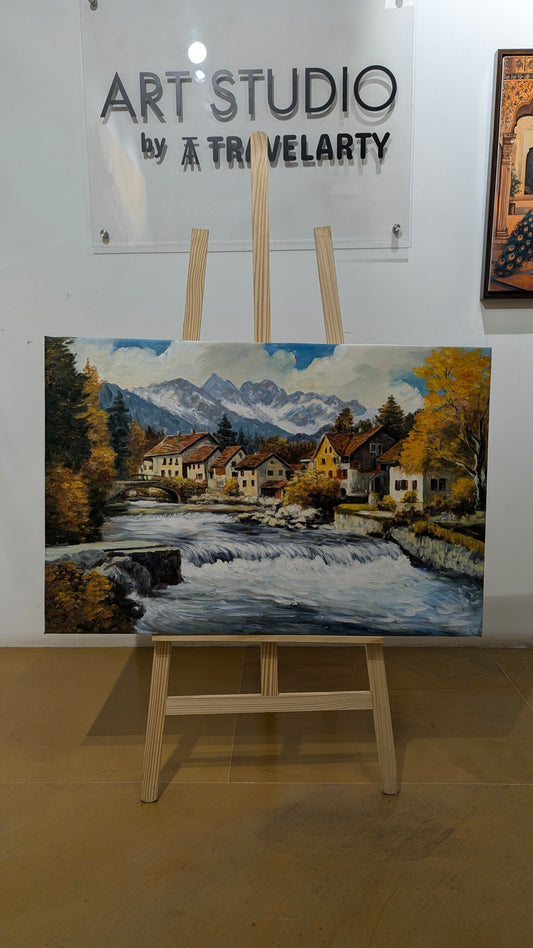 The River in the Alps (Canvas Oil Painting - 90X60 cm)