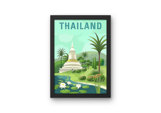 Vintage Thailand Pagoda Travel Art Painting