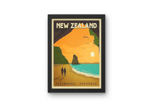 Vintage New Zealand Beach Travel Art Painting