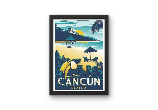 Vintage Cancun Beach Travel Art Painting