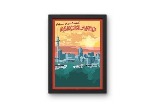 Vintage New Zealand Auckland Travel Art Painting