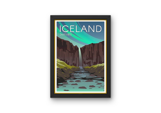 Vintage Iceland Waterfall Travel Art Painting