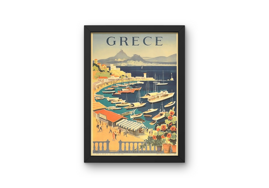 Vintage Greece Port Travel Art Painting