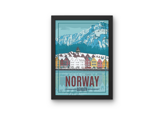 Vintage Norway Bergen Travel Art Painting