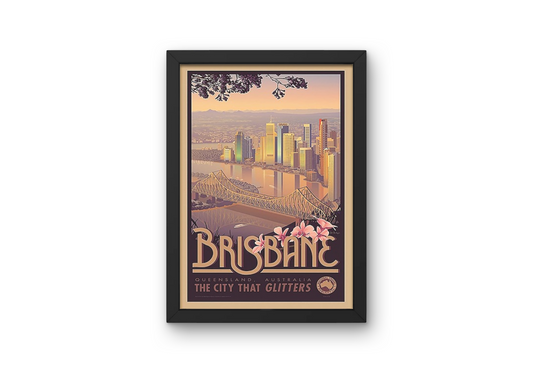 Vintage Brisbane City Travel Art Painting