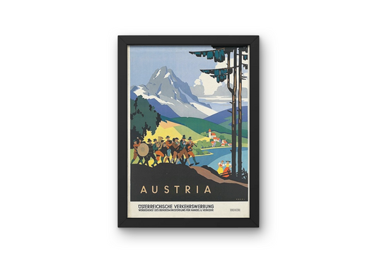 Vintage Austrian Alps Travel Art Painting