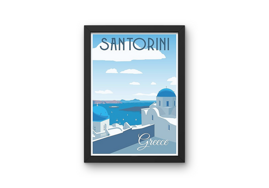 Vintage Santorini Greece Travel Art Painting