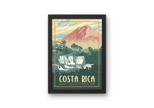 Vintage Costa Rica Mountain Travel Art Painting