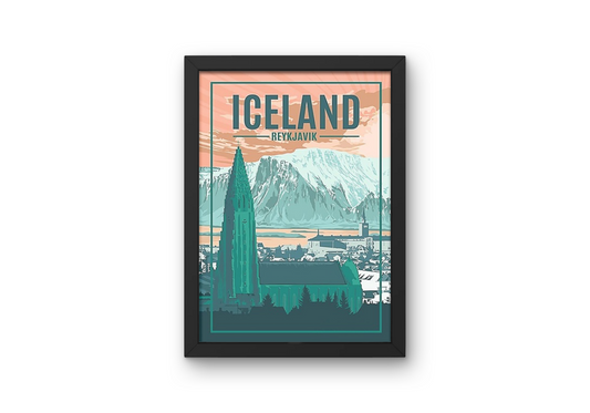Vintage Iceland Reykjavik Travel Art Painting