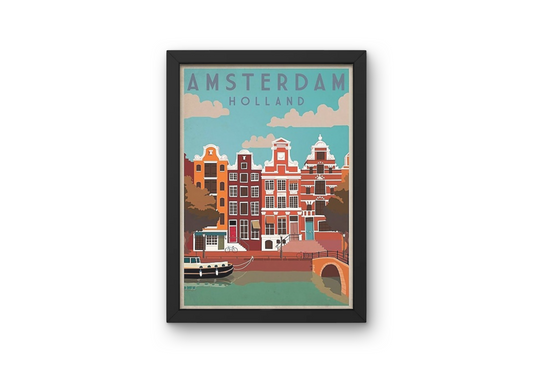 Vintage Amsterdam Canals Travel Art Painting