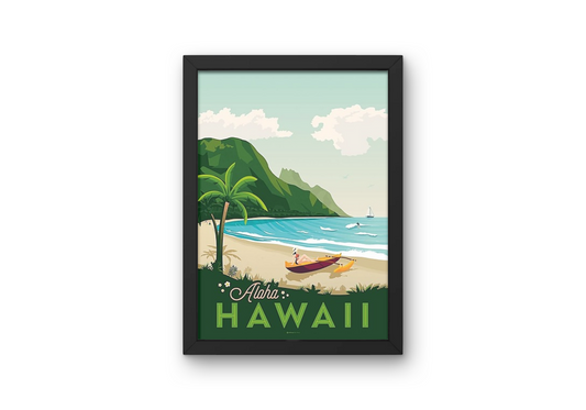 Vintage Hawaii Beach Travel Art Painting