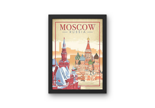Vintage Moscow St Basil's Cathedral Travel Art Painting