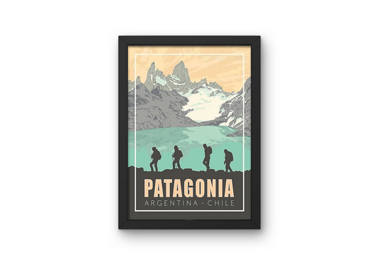 Vintage Patagonia Mountains Travel Art Painting