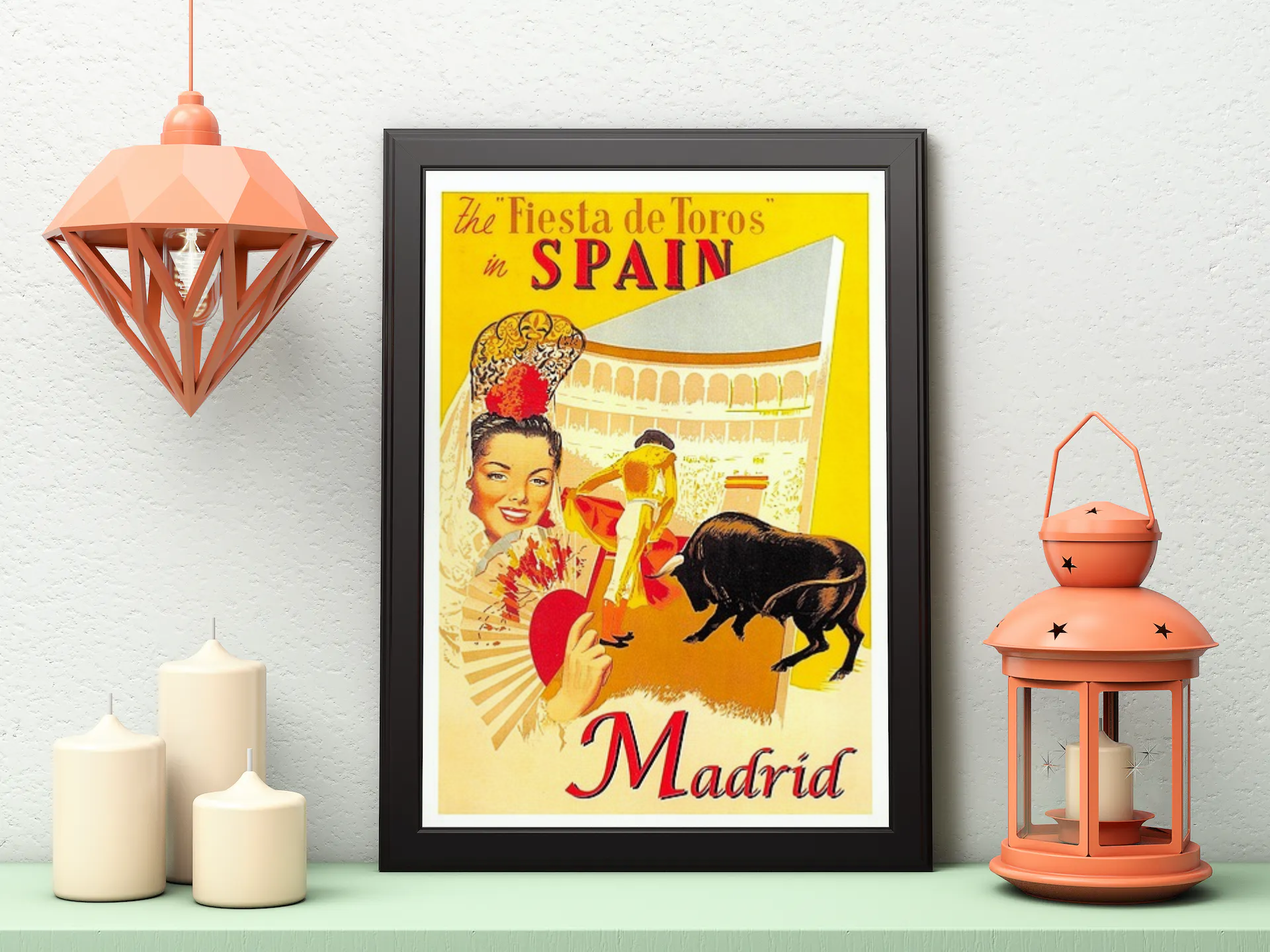 Vintage Madrid City Ilustration Poster Framed Art Print