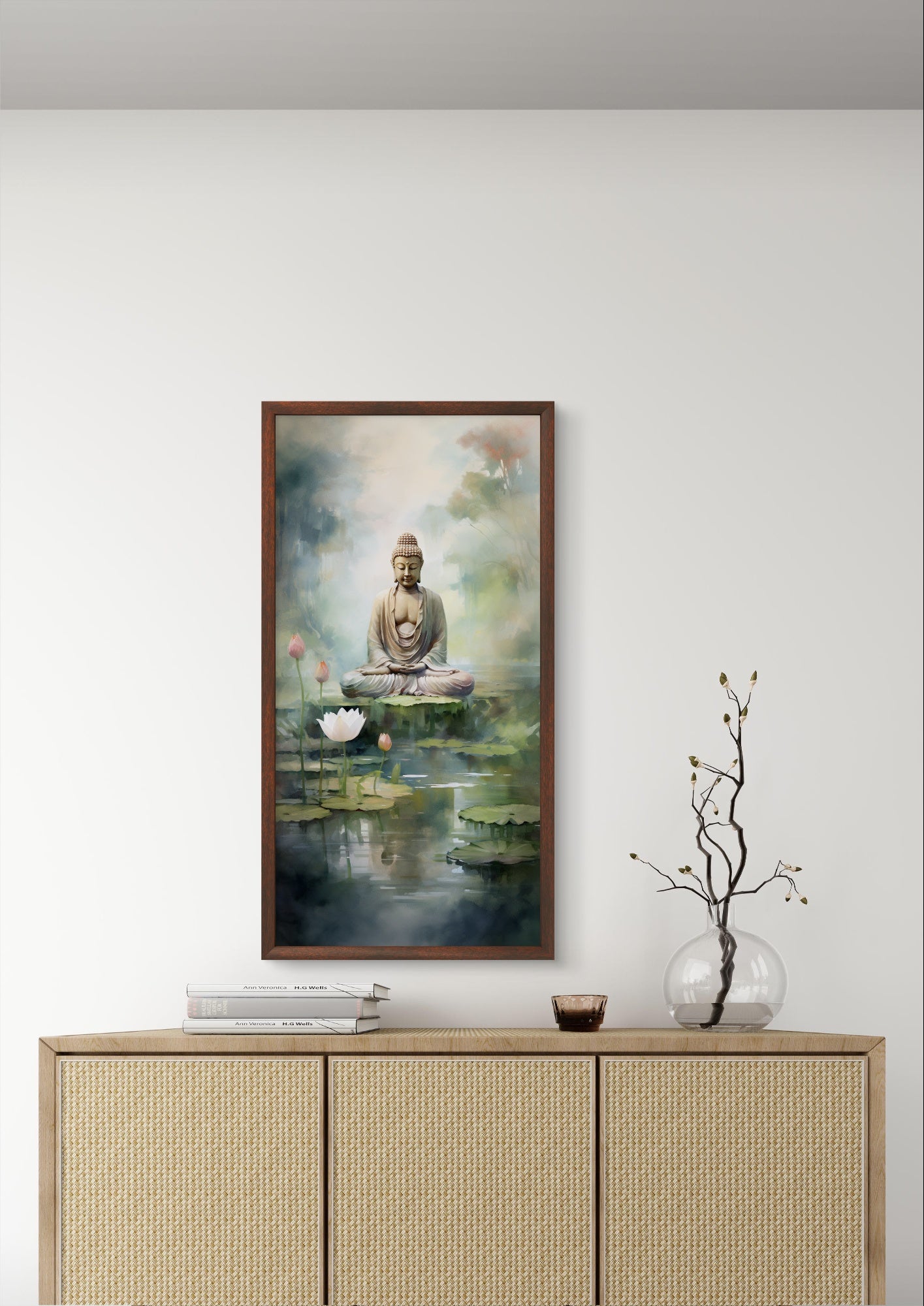 Lord Buddha meditating near a Pond by TravelArty | Painting for Living Room