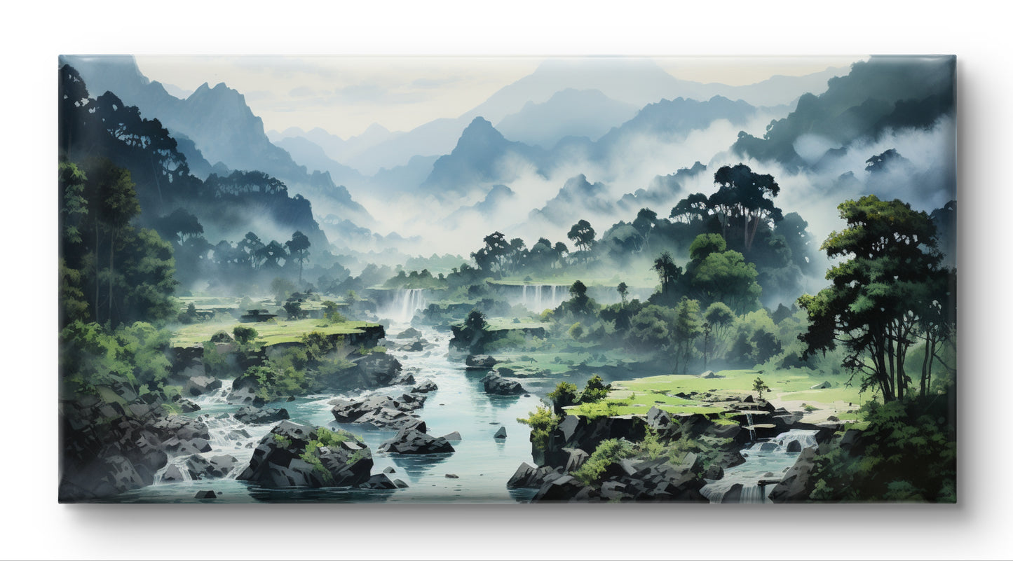 Waterfalls In Meghalaya  Indian Art Landscape Painting