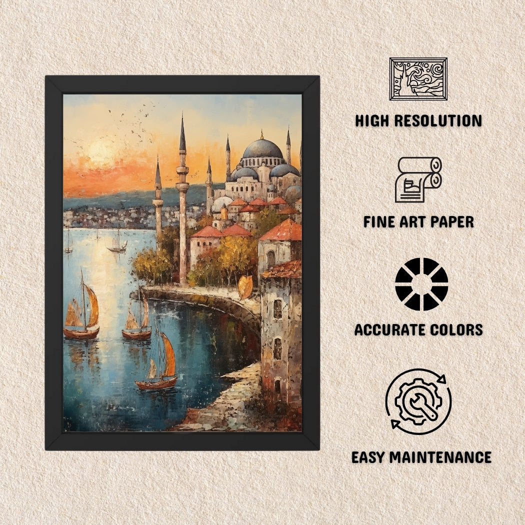 Old Istanbul Skyline Painting Istanbul Turkey