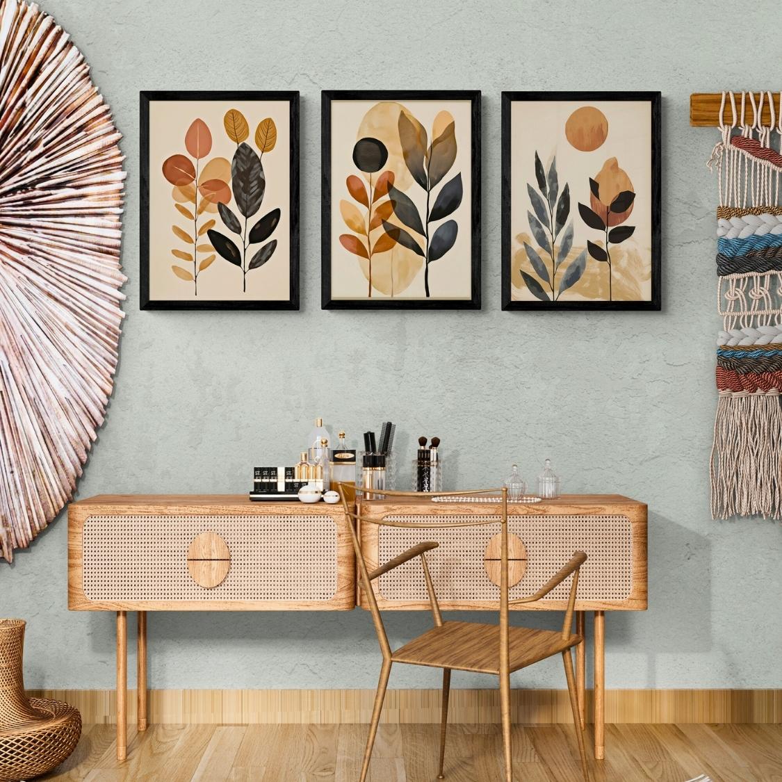 Autumn Leaves Boho Art Bohemian (Framed Art Set of 3)