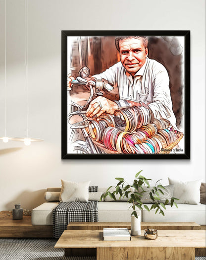 The Bangle Seller by Bazaars of India (Framed Art Print)