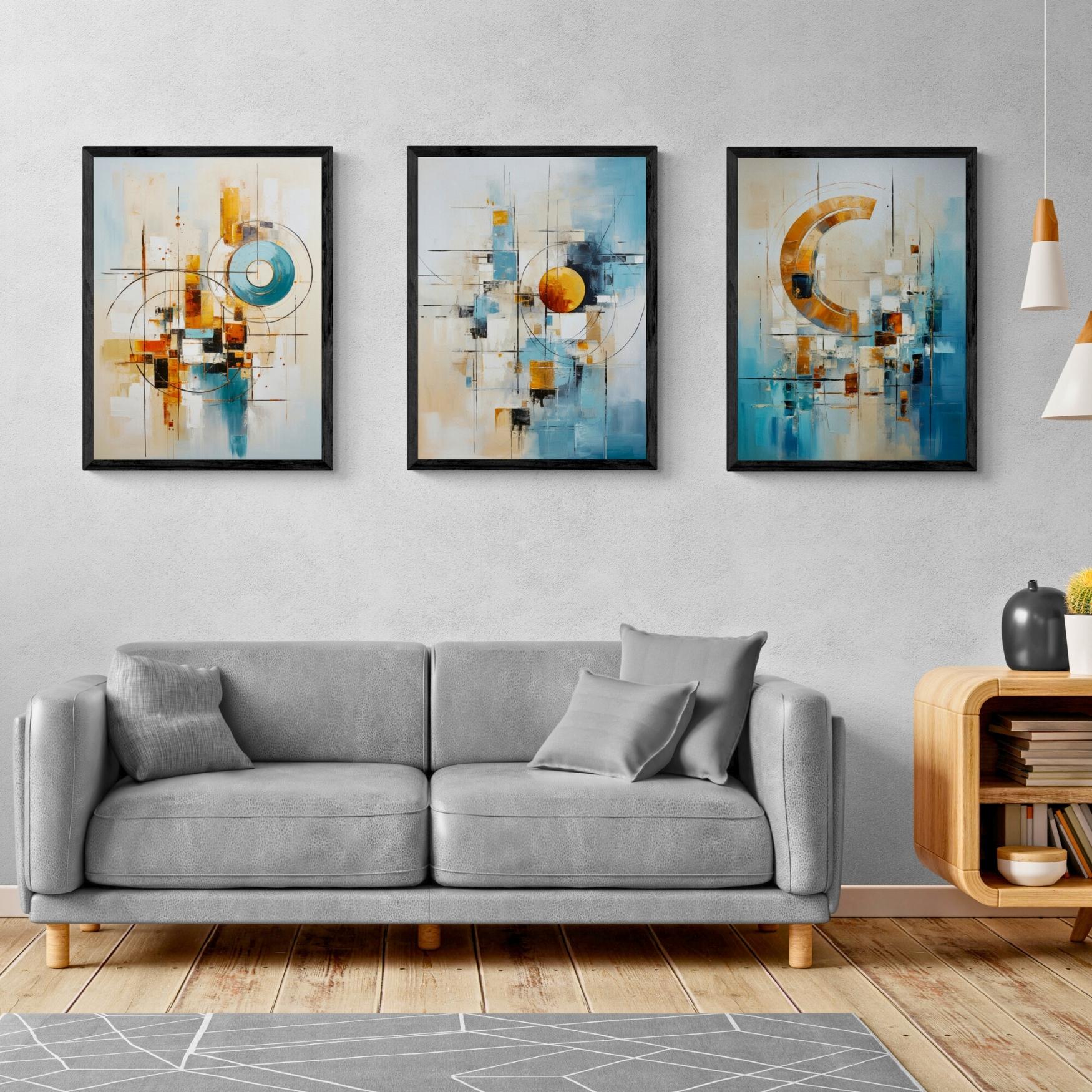 Futuristic Urbanscape Abstract Painting (Gallery Wall Set of 3)