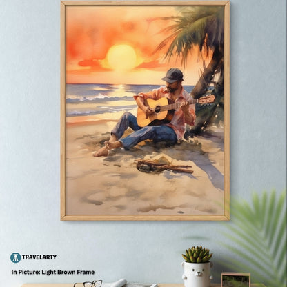 Beachside Guitar Serenade Canvas Painting