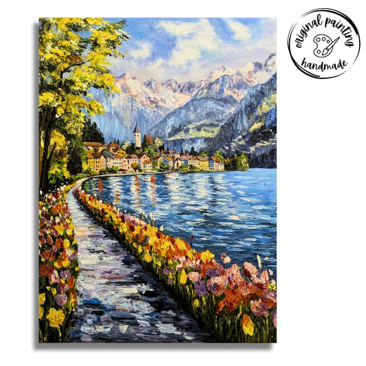 Lakeside Promenade (Canvas Oil Painting - 60X80 cm)