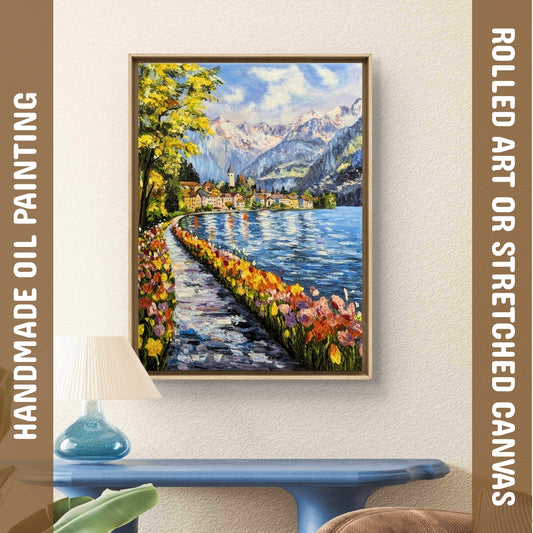 Lakeside Promenade (Canvas Oil Painting - 60X80 cm)