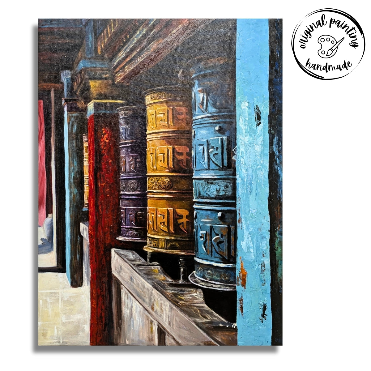 Prayer Wheels of Rumtek (Canvas Oil Painting - 60X80 cm)