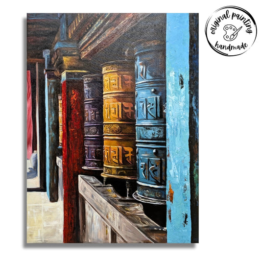 Prayer Wheels of Rumtek (Canvas Oil Painting - 60X80 cm)