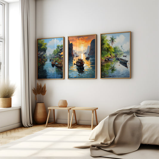 Vietnamese Waterscapes - Gallery Wall Set of 3 Framed Art