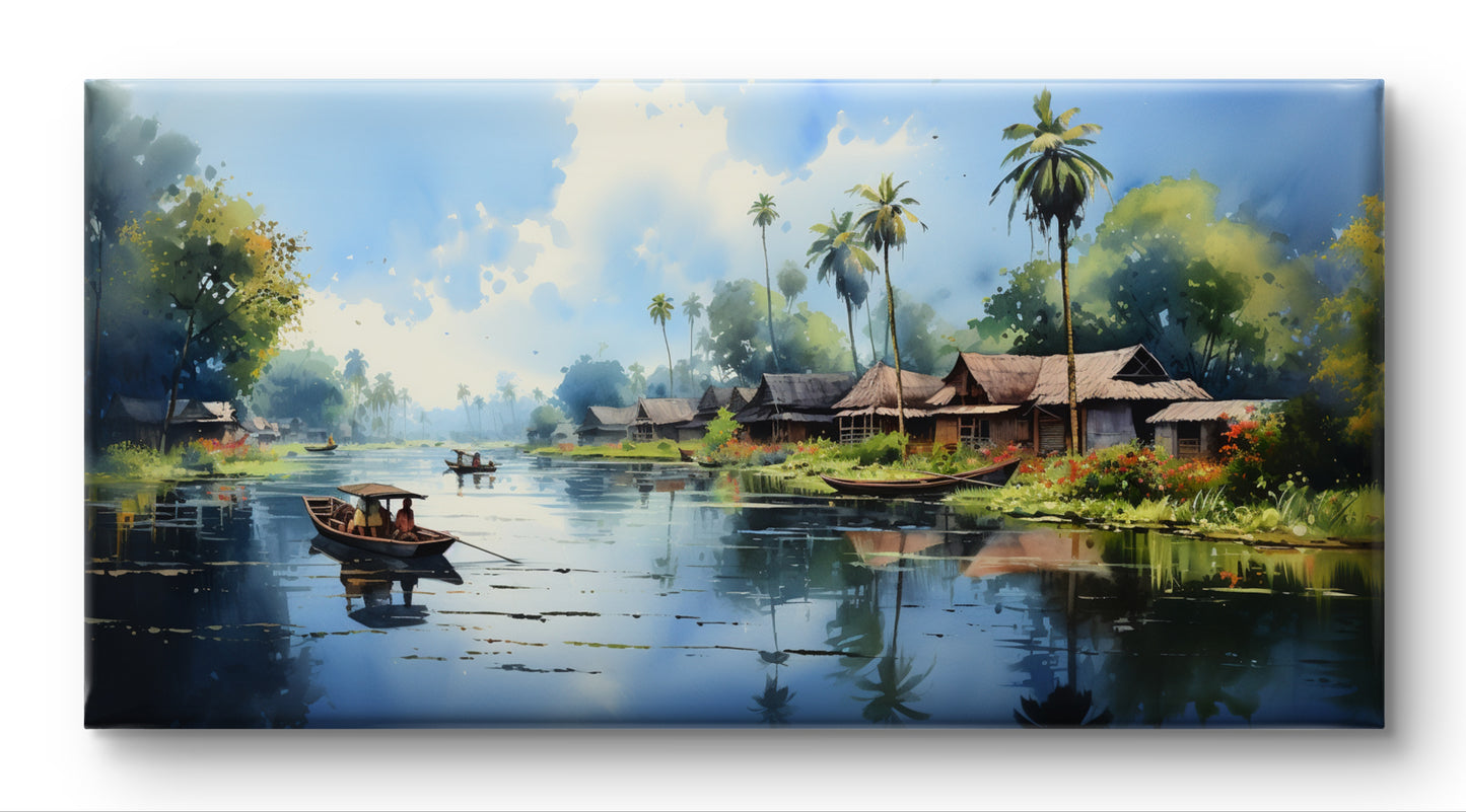 Life in Backwaters  Indian Art Landscape Painting