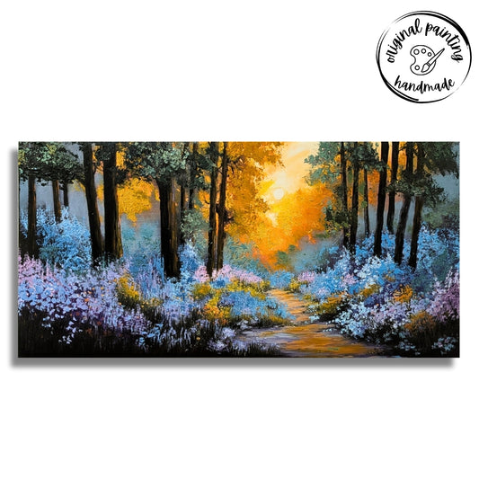 Sunlit Forest Path (Canvas Oil Painting - 100X50 cm)