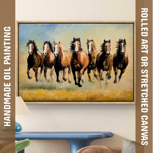 Seven Running Horses (Canvas Oil Painting - 90X60 cm)