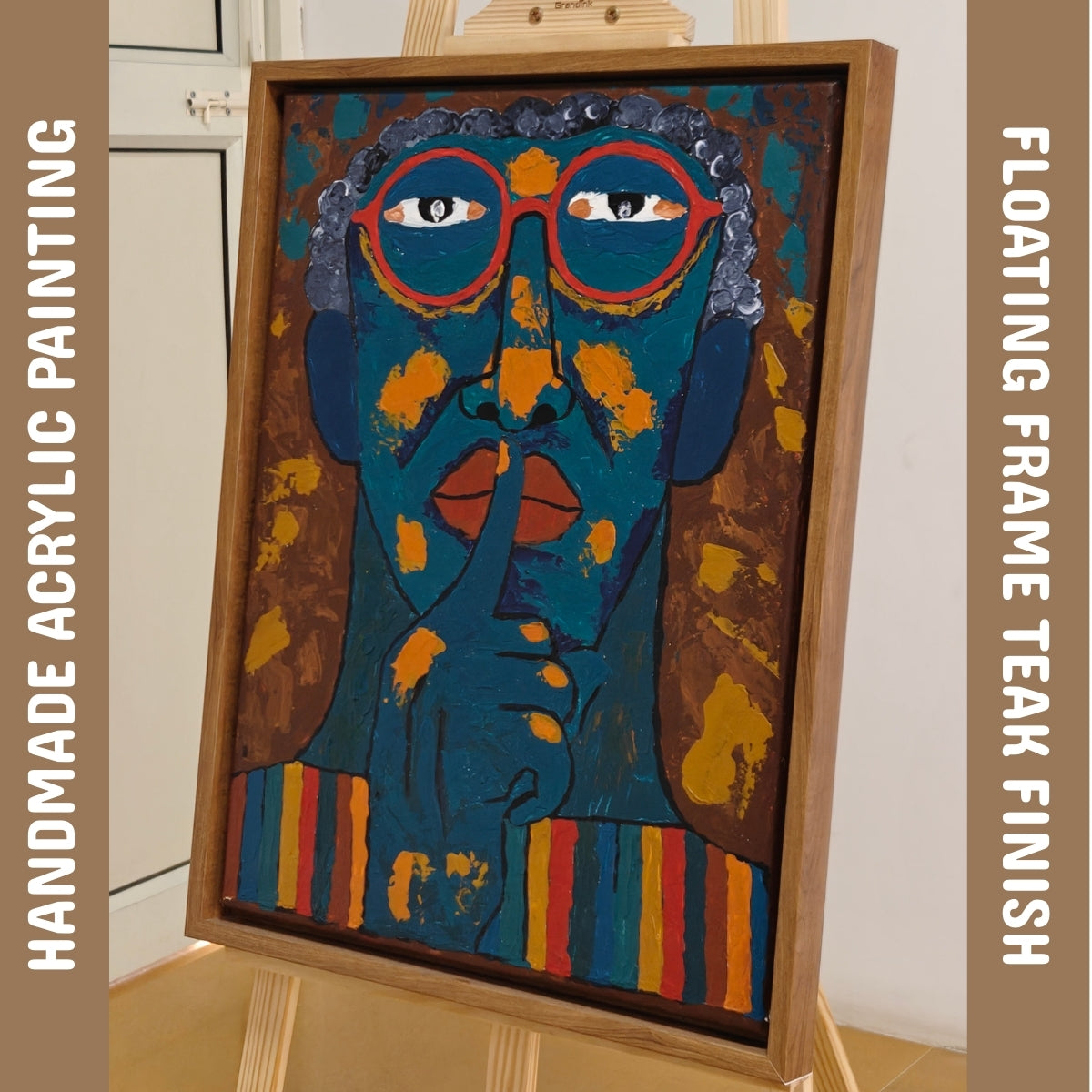 Shhhhh by Raman Singh (Acrylic Painting on Canvas - 18X24 inches with Floating Frame)