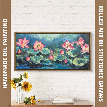 Lotus Twilight (Canvas Oil Painting - 100X50 cm)