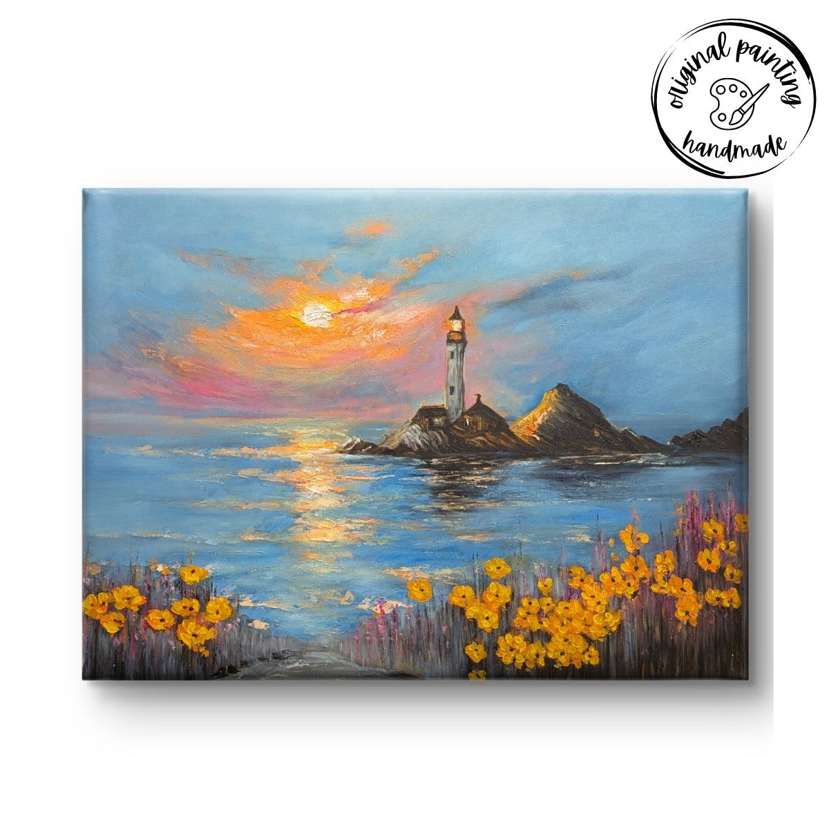 Lighthouse at Golden Hour (Canvas Oil Painting - 100X75 cm)