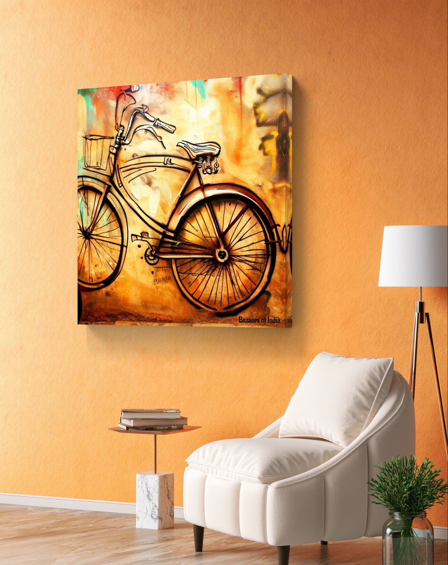 Bicycle on the Wall by Bazaars of India (Framed Art Print)