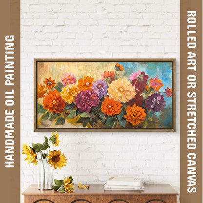 Garden in Full Bloom (Canvas Oil Painting - 100X50 cm)