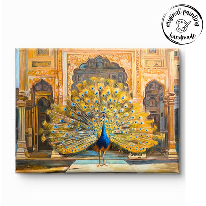 Peacock and its Royal Feathers (Canvas Oil Painting - 100X75 cm)