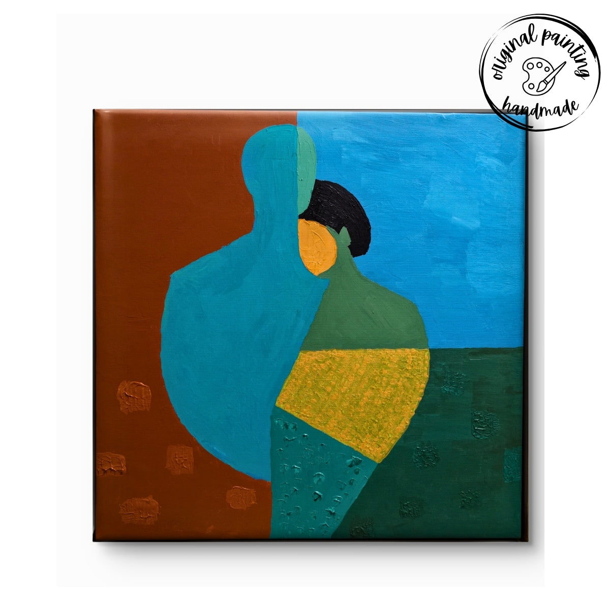 Quiet Embrace by Raman Singh (Acrylic Painting on Canvas - 24X24 inches with Floating Frame)