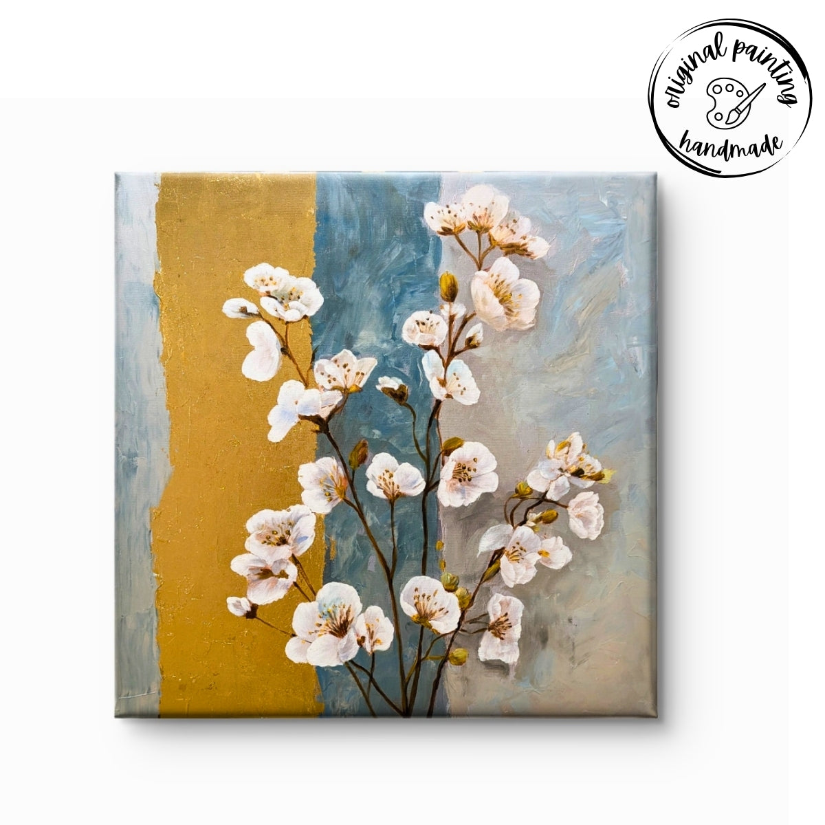 Gilded White Florals (Canvas Oil Painting - 80X80 cm)